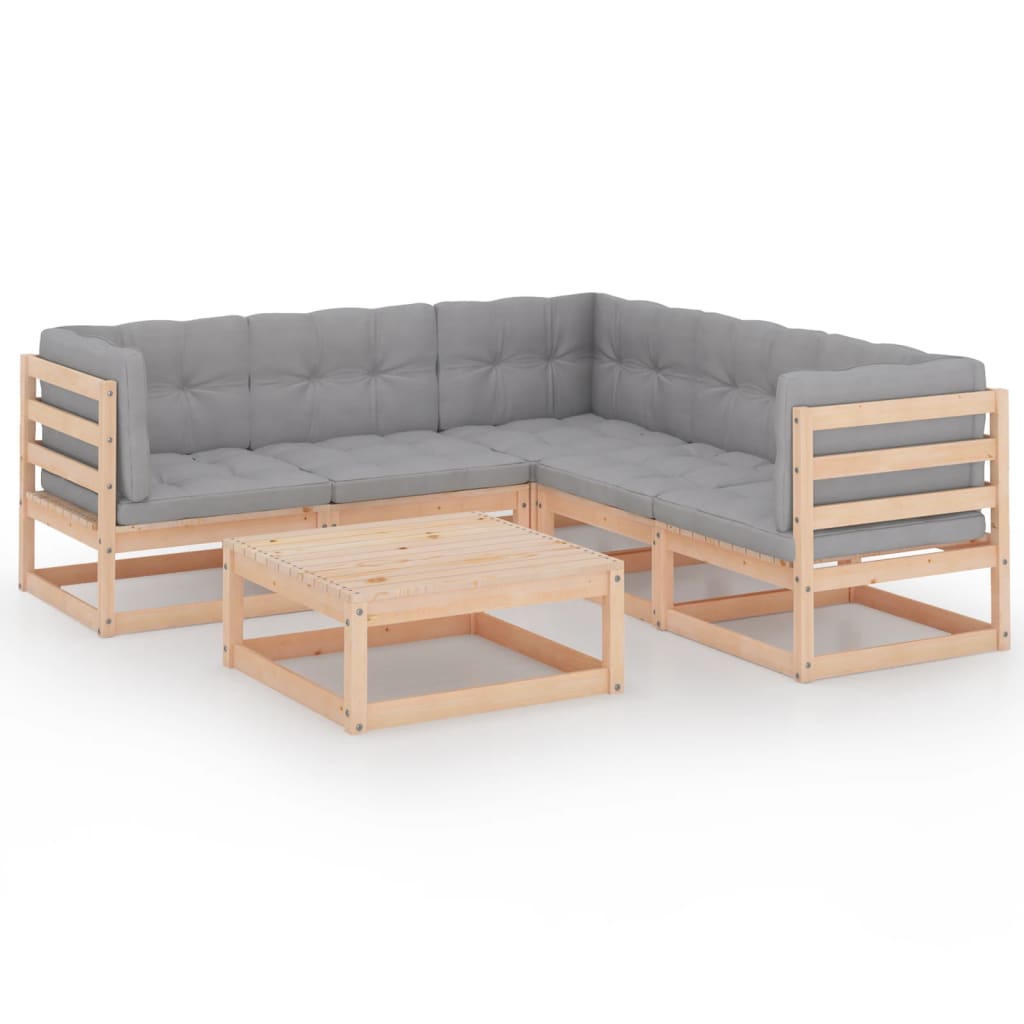 6-tlg. Garten-Lounge-Set mit Kissen Kiefer Massivholz